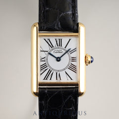 Cartier Must Tank SM 5057001 Quartz SV925 Leather Genuine D-buckle (GP) Opalan dial Overhauled