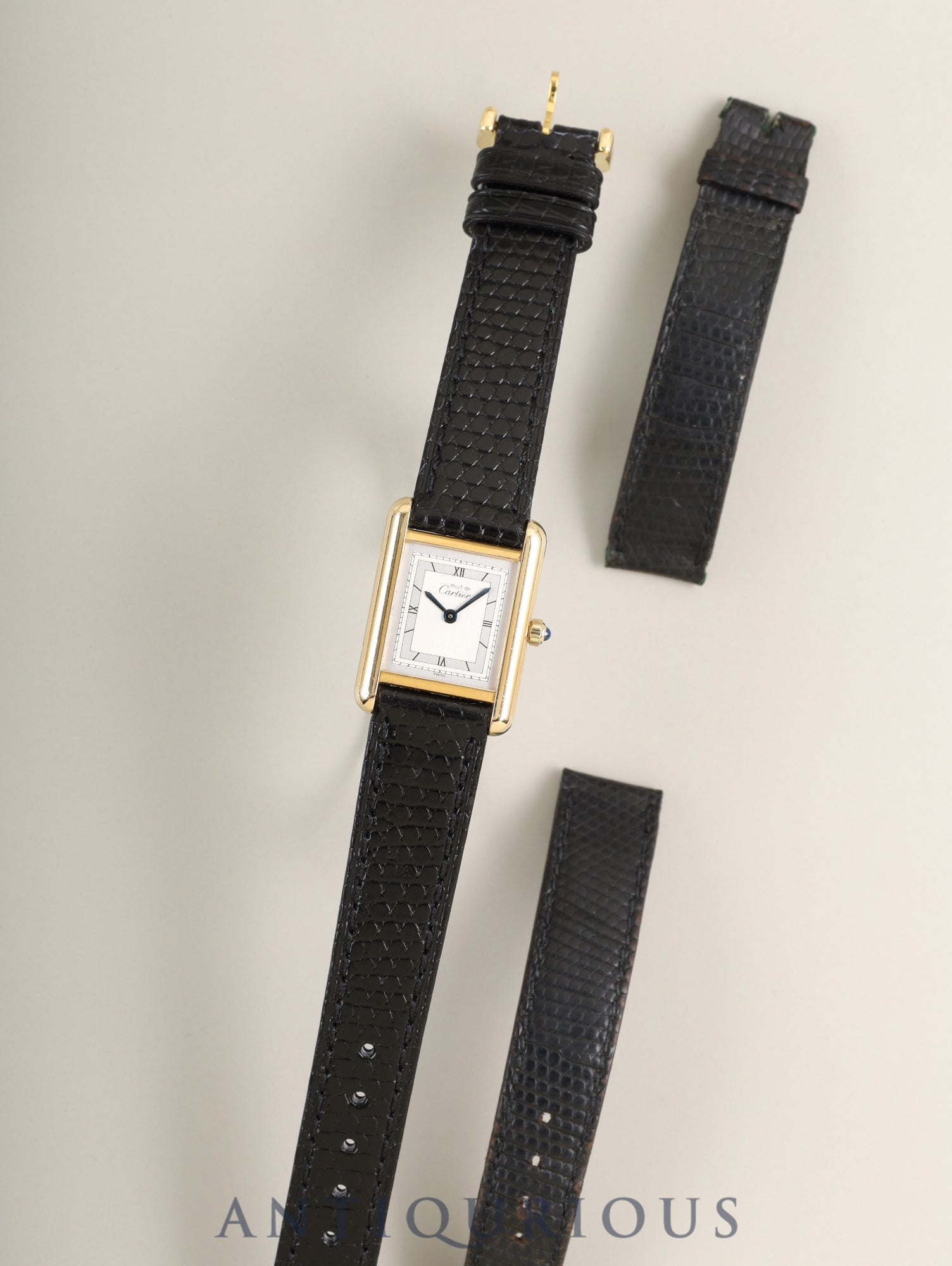 Cartier Must Tank SM 3 66001 Quartz Cal.66 SV925 Leather Original pin buckle (GP) Gray jumping Roman dial (SWISS表記) With original leather belt Overhauled