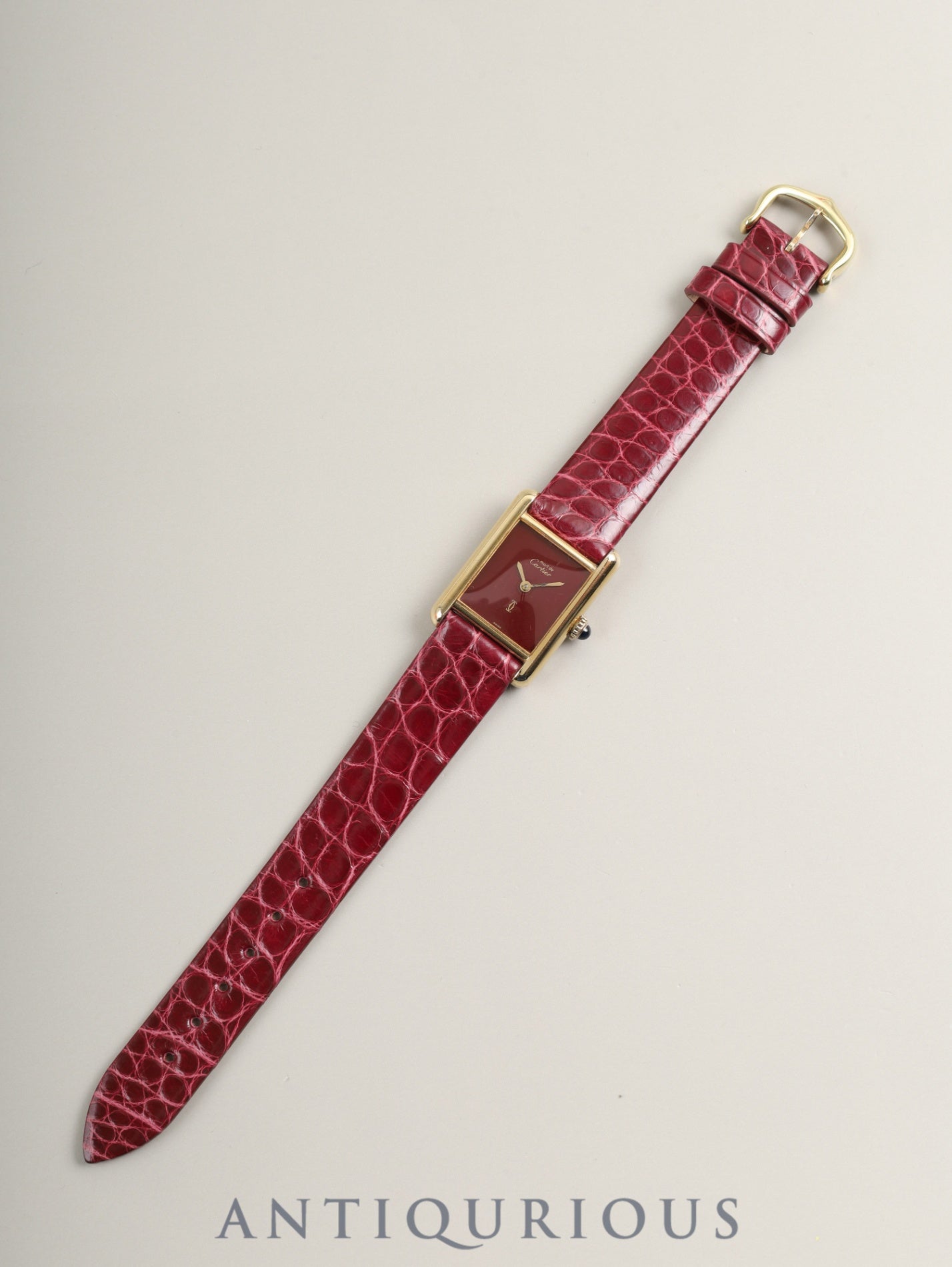 Cartier Must Tank SM 82975613 Manual Winding Caliber 78-1 Leather Genuine Pin Buckle (GP) Garnet Dial Bordeaux Dial (SWISS Marking) Box Warranty (1981) Overhauled