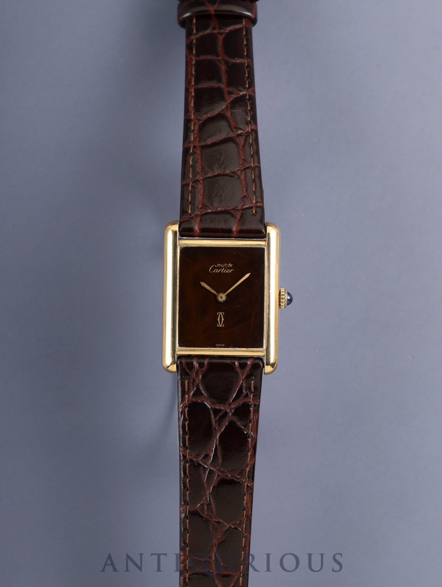 Cartier Must Tank LM Hand-wound Cal.78-1 SV925 Leather Original Pin Buckle (GP) Mahogany Dial (SWISS marking) Box Overhauled