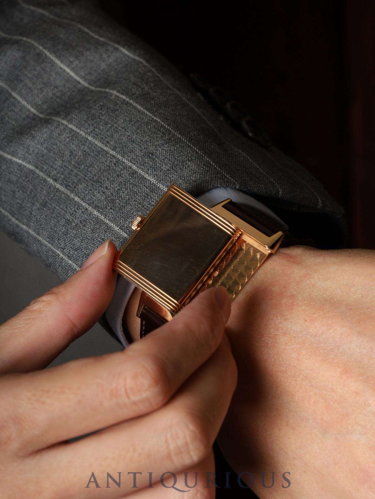 Jaeger-LeCoultre Grande Reverso Ultra Thin Q2782560 / 277.2.22 Manual winding Cal.822/2 750PG Leather, original pin buckle (750PG), brown dial, box, warranty card (2015), repair receipt (2020), overhauled