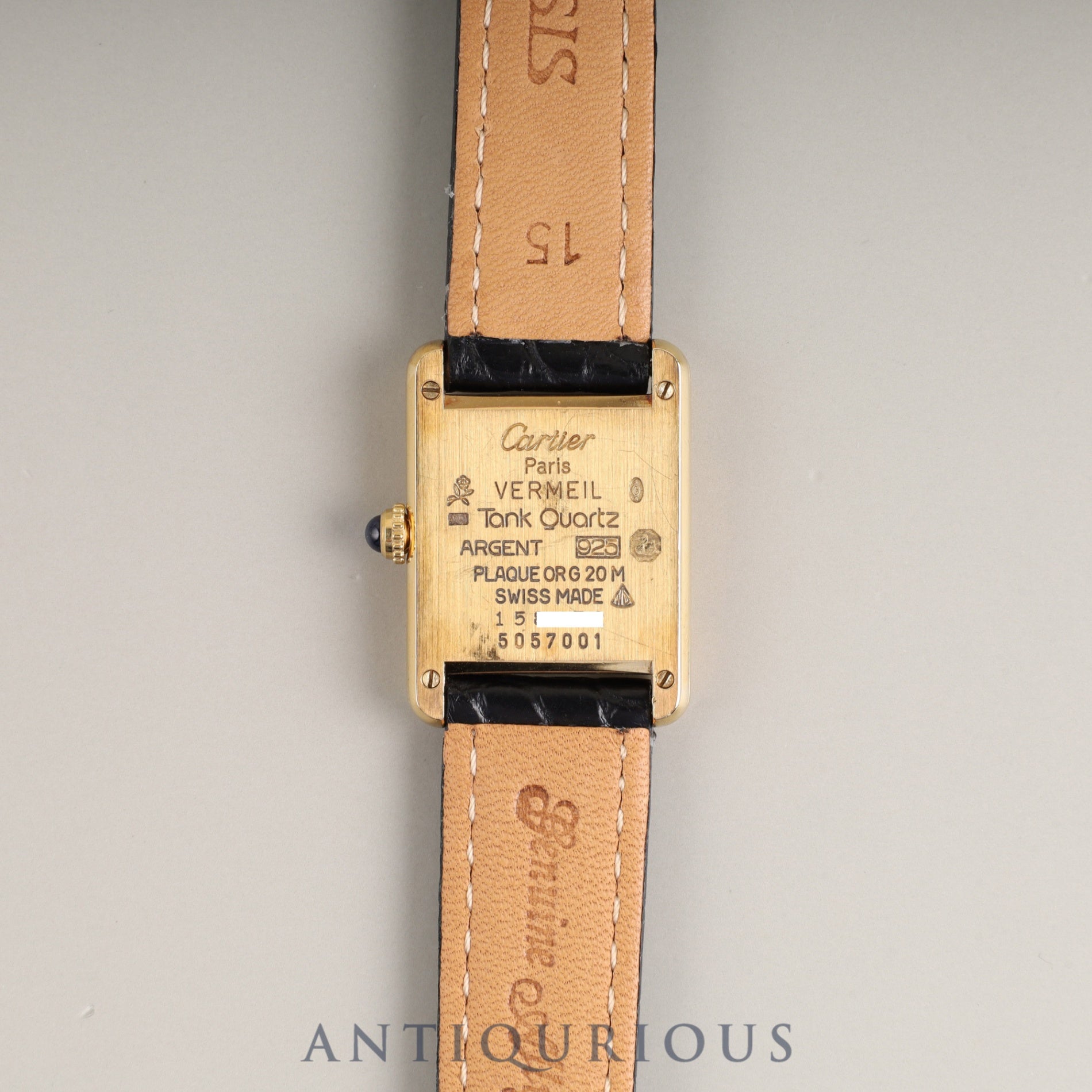 Cartier Must Tank SM 5057001 Quartz Cal. 057 SV925 Leather Strap with Genuine GP Buckle, Trinity Dial, Box, Dust Bag, Booklet, Warranty Card (1995) Overhauled