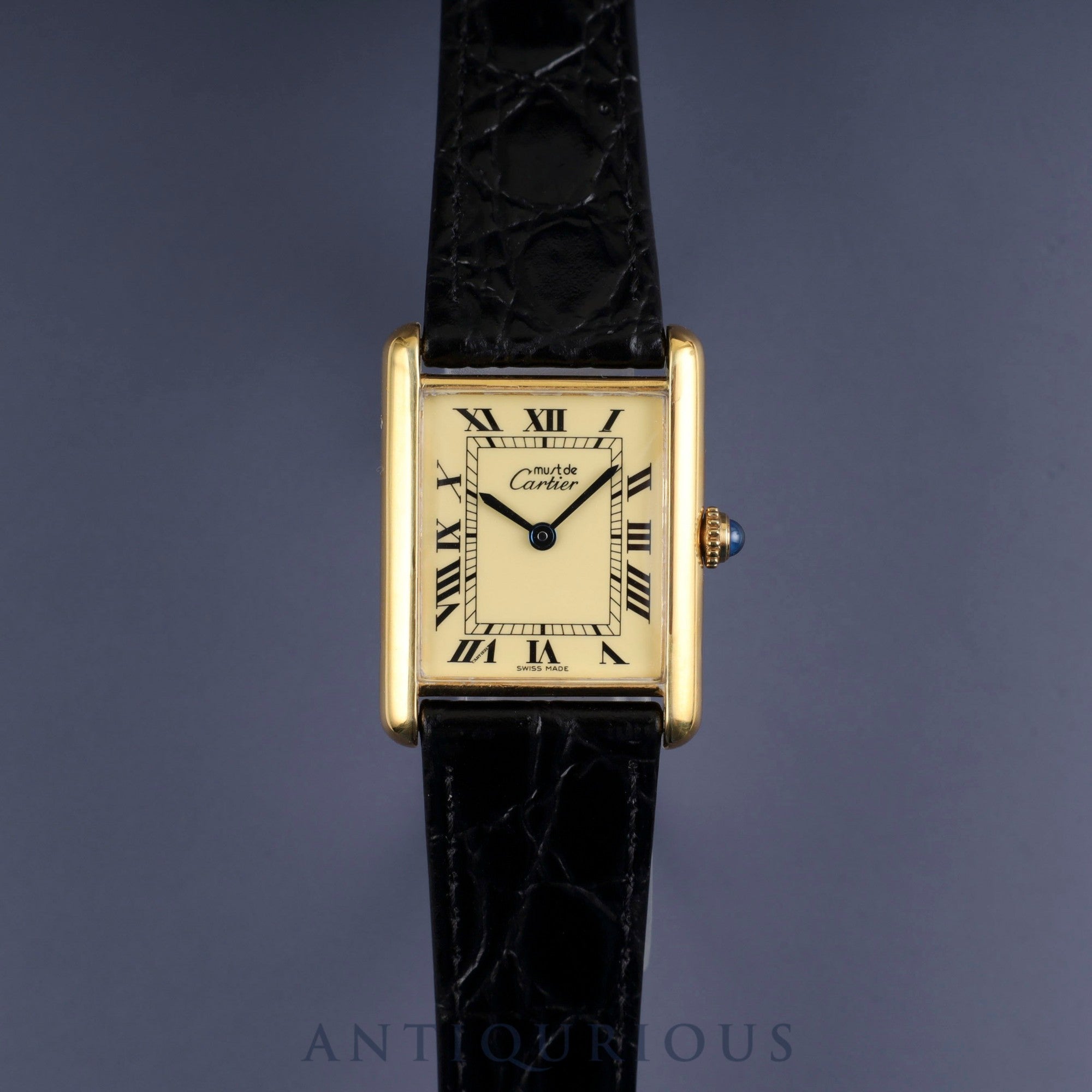 Cartier Must Tank LM W1002753 / 590005 Quartz Cal.- SV925 Leather Genuine Buckle Ivory Roman Dial Warranty 1990 Complete Service Finished