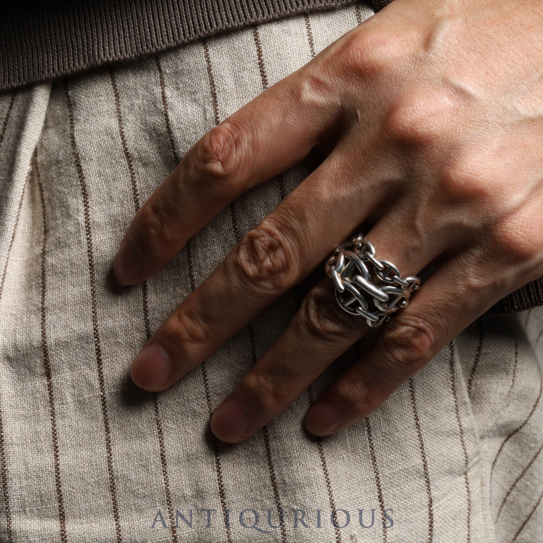 Hermès Chaine d'Ancre Enchaine GM Ring, Sterling Silver, #56, 22 Years Engraved