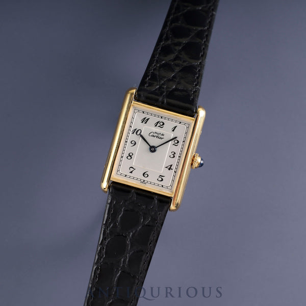 Cartier Must Tank LM 590005 Quartz SV925 Leather Genuine D Buckle (GP) Arabic Dial Overhauled Newly Finished