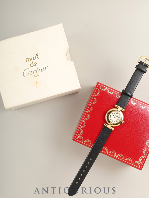 カルティエ マストコリゼ 590002 クォーツ Cal.90 SV925 革 純正ピンバックル(GP) アイボリーローマン文字盤 1980年代半ば〜1994年頃 箱 オーバーホール済み