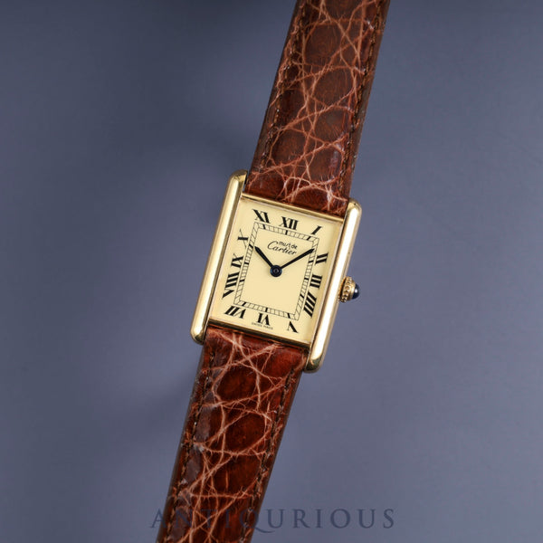 Cartier Must Tank LM 590005 Quartz Leather Genuine buckle (GP) Ivory Roman dial Complete service (full maintenance) completed at Cartier boutique Newly refurbished