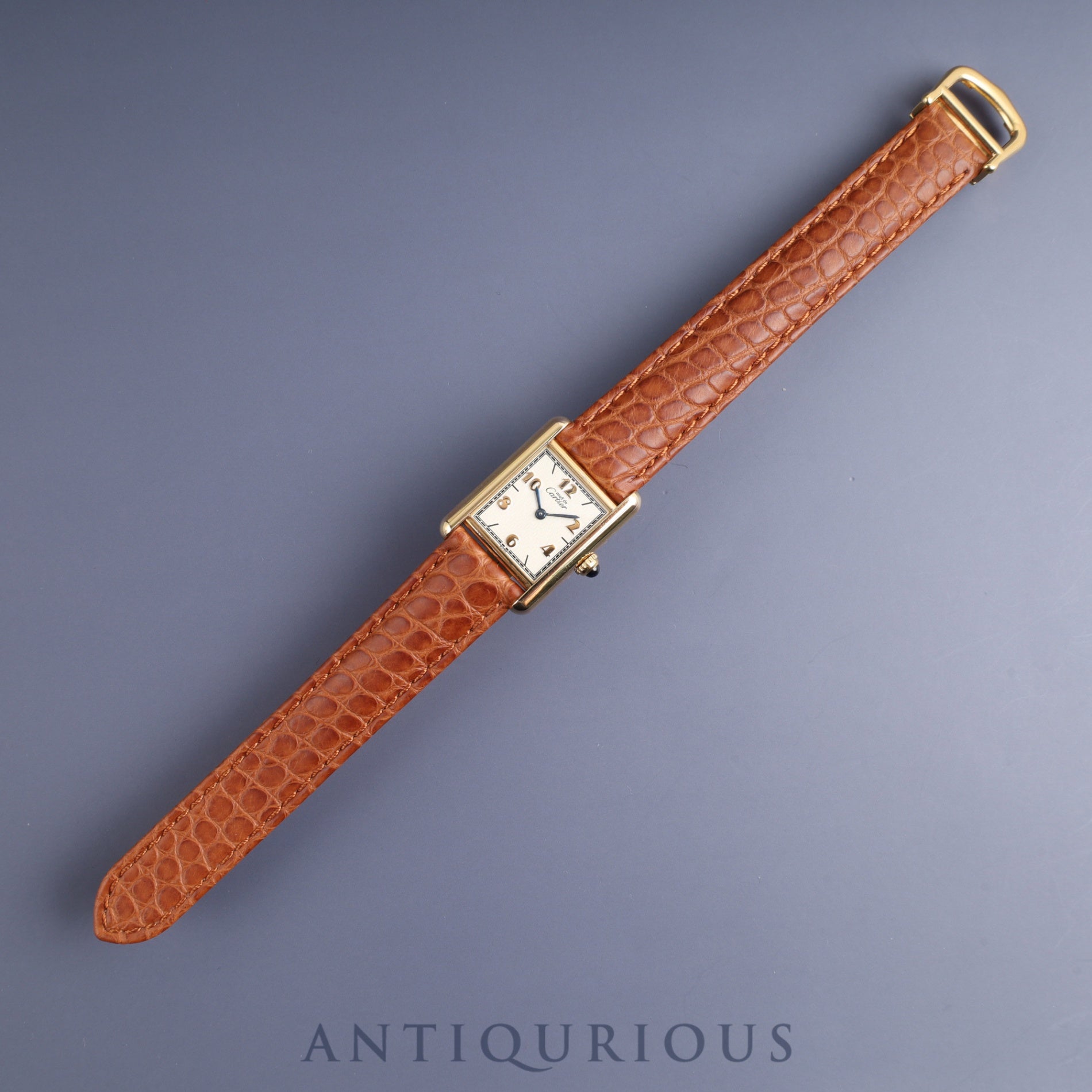 Cartier Must Tank SM W1008354 / 1613 Quartz Cal.057 SV925 Leather Genuine D Buckle (GP) Flying Arabic CC Dial Overhauled