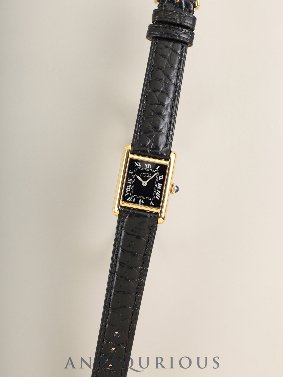 Cartier Must Tank SM Hand-wound Cal.78-1 SV925 Leather Original Pin Buckle (GP) Black Roman Dial (SWISS marking) Overhauled Polished