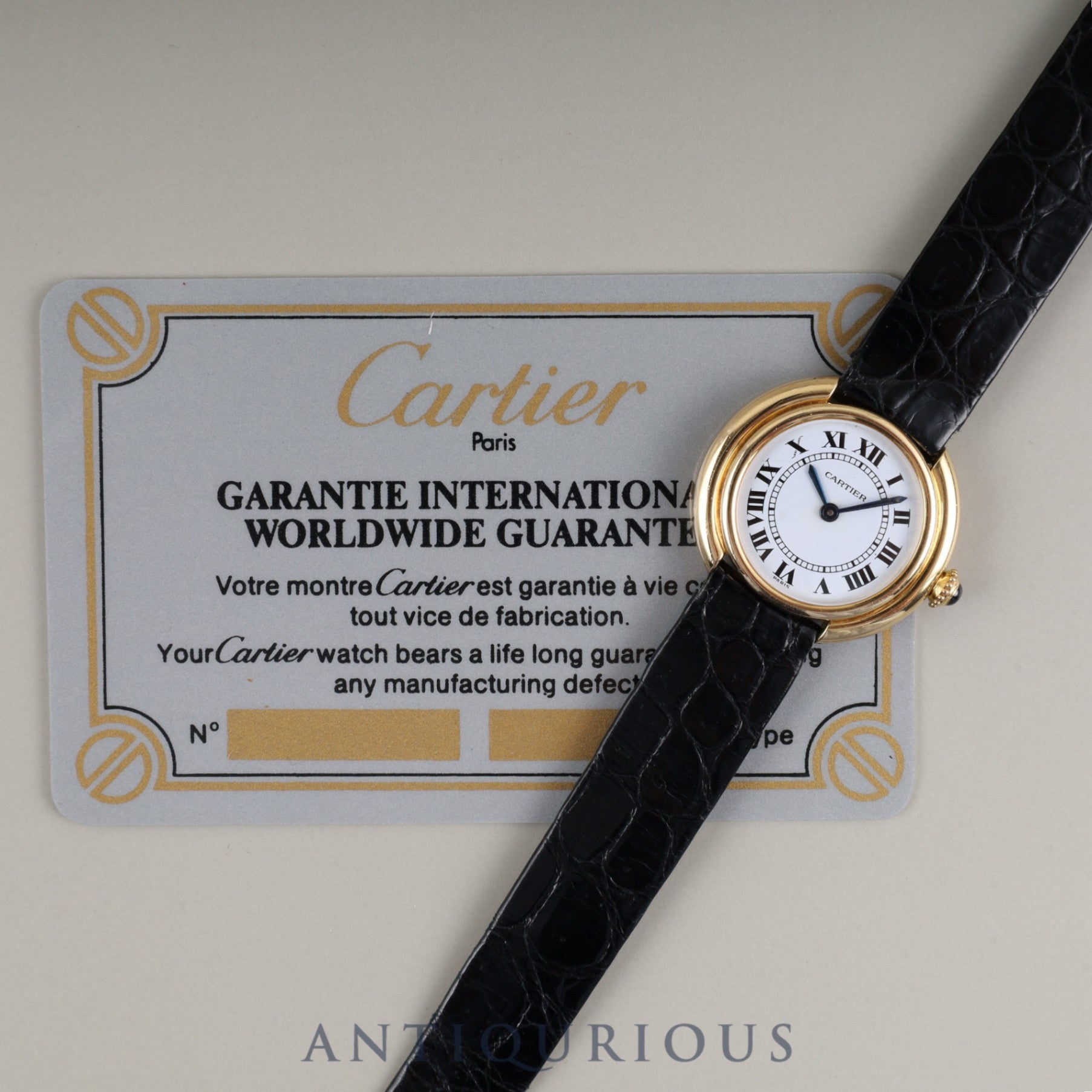 Cartier Vendôme Ellipse SM Manual Winding 750 Leather Strap with Genuine Buckle (750) White Roman Dial (PARIS Inscription) Warranty Card Overhauled