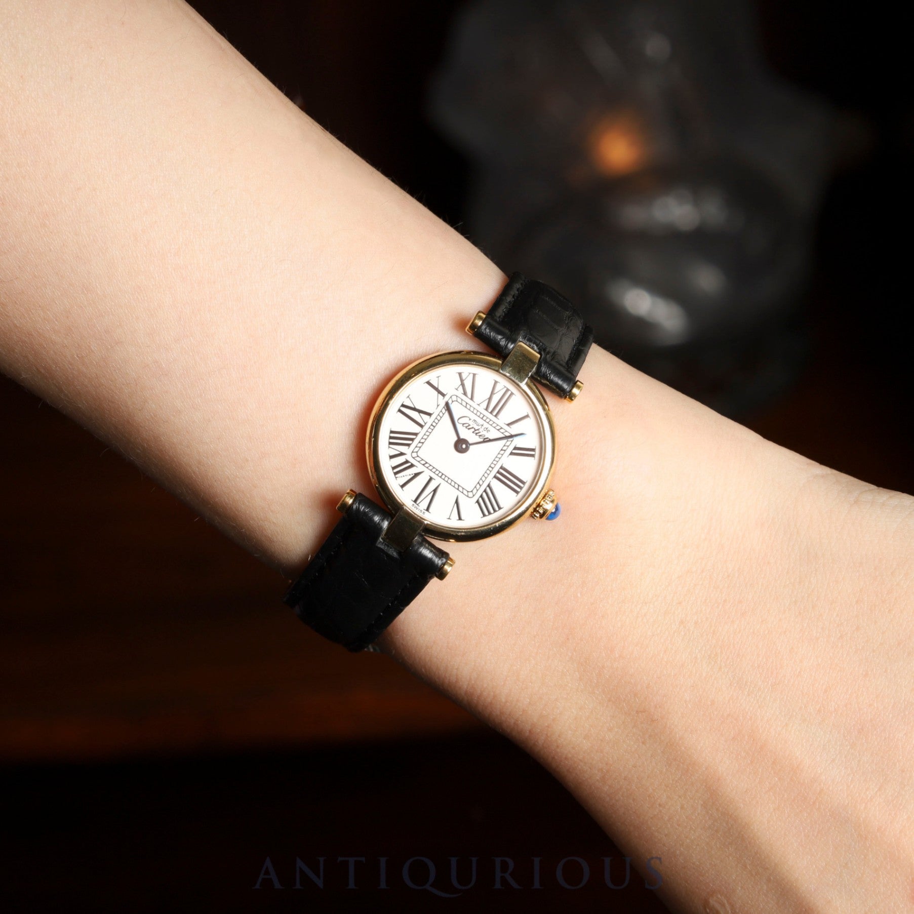 Cartier Must Vendôme VLC SM 590004 Quartz Caliber 90 SV925 Leather Watch with Genuine D-buckle (GP) Opalescent Dial Overhauled