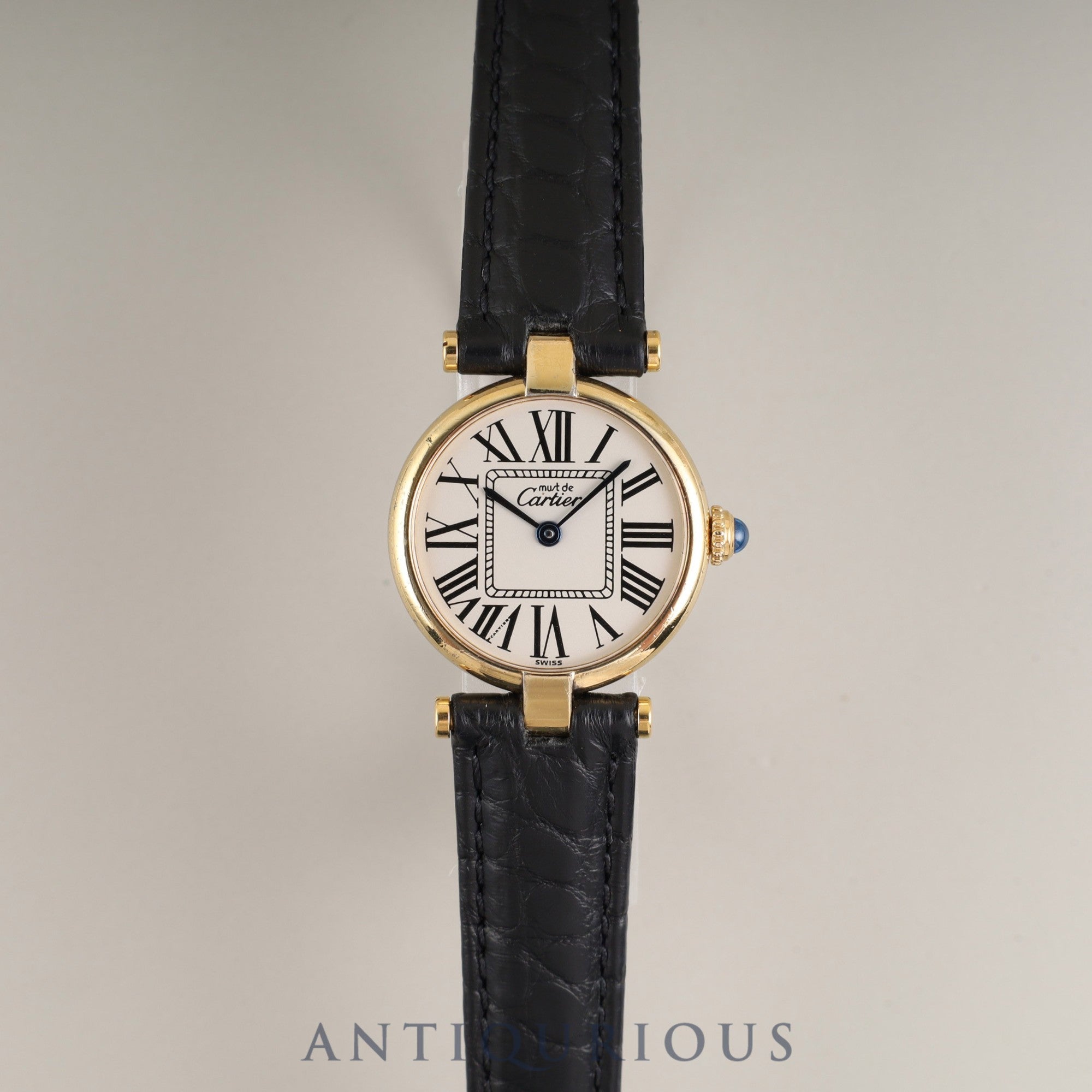 Cartier Must Vendôme VLC SM 590004 Quartz Caliber 90 SV925 Leather Watch with Genuine D-buckle (GP) Opalescent Dial Overhauled