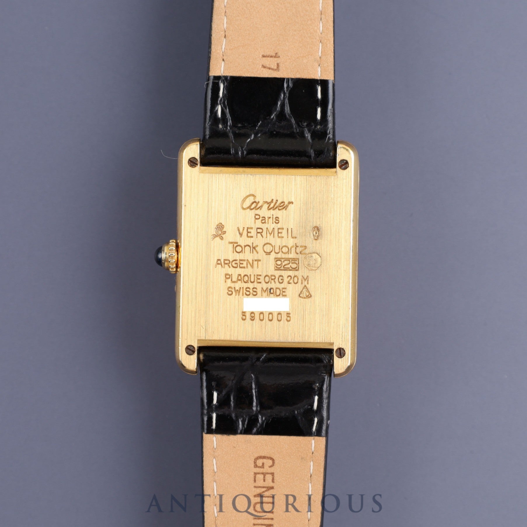 Cartier Must Tank LM Quartz Cal.90 590005 SV925 Leather Genuine Buckle (GP) Front Trinity Dial Overhauled