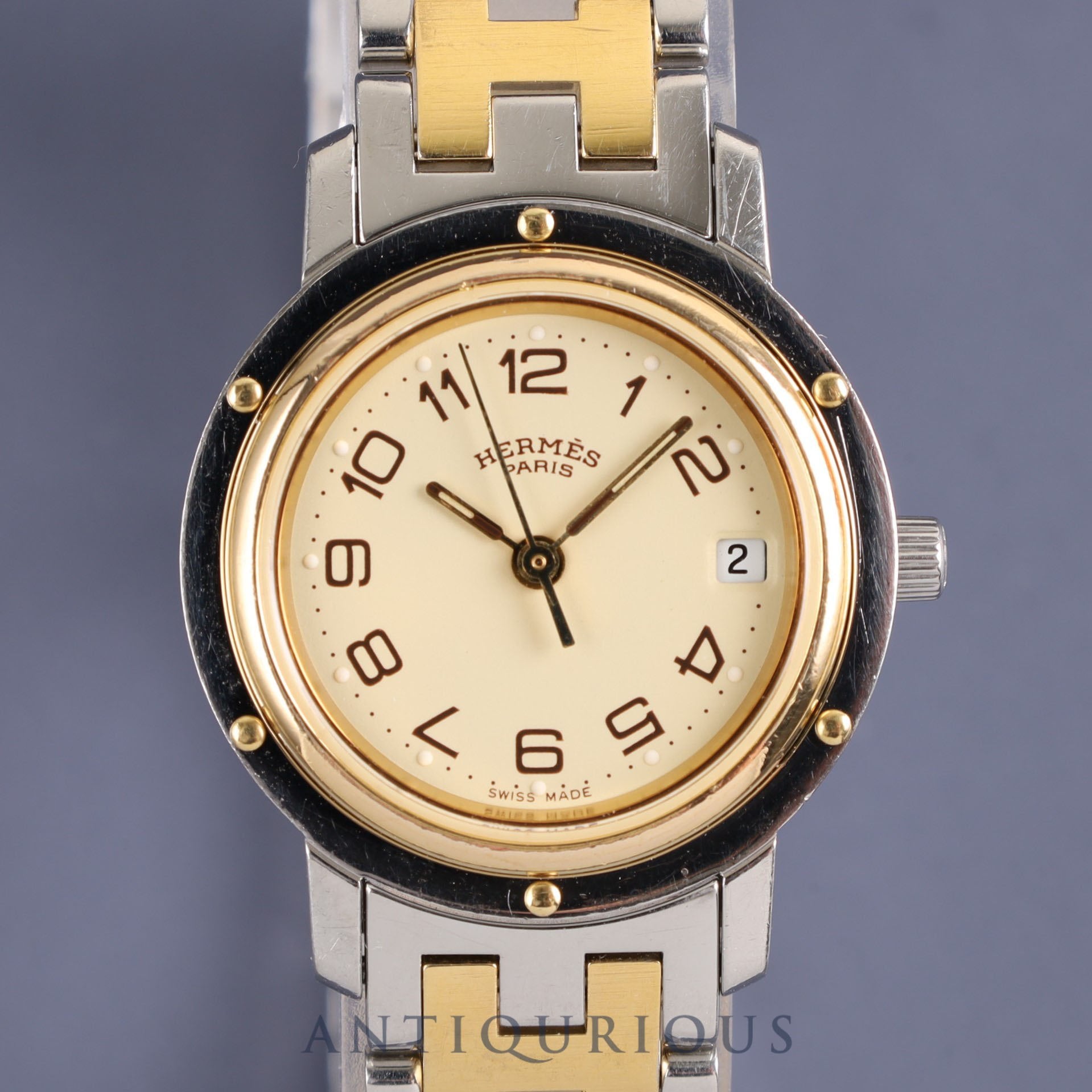 Hermes Clipper CL3.240 Quartz SS/GP Ivory Dial Box Warranty Overhauled