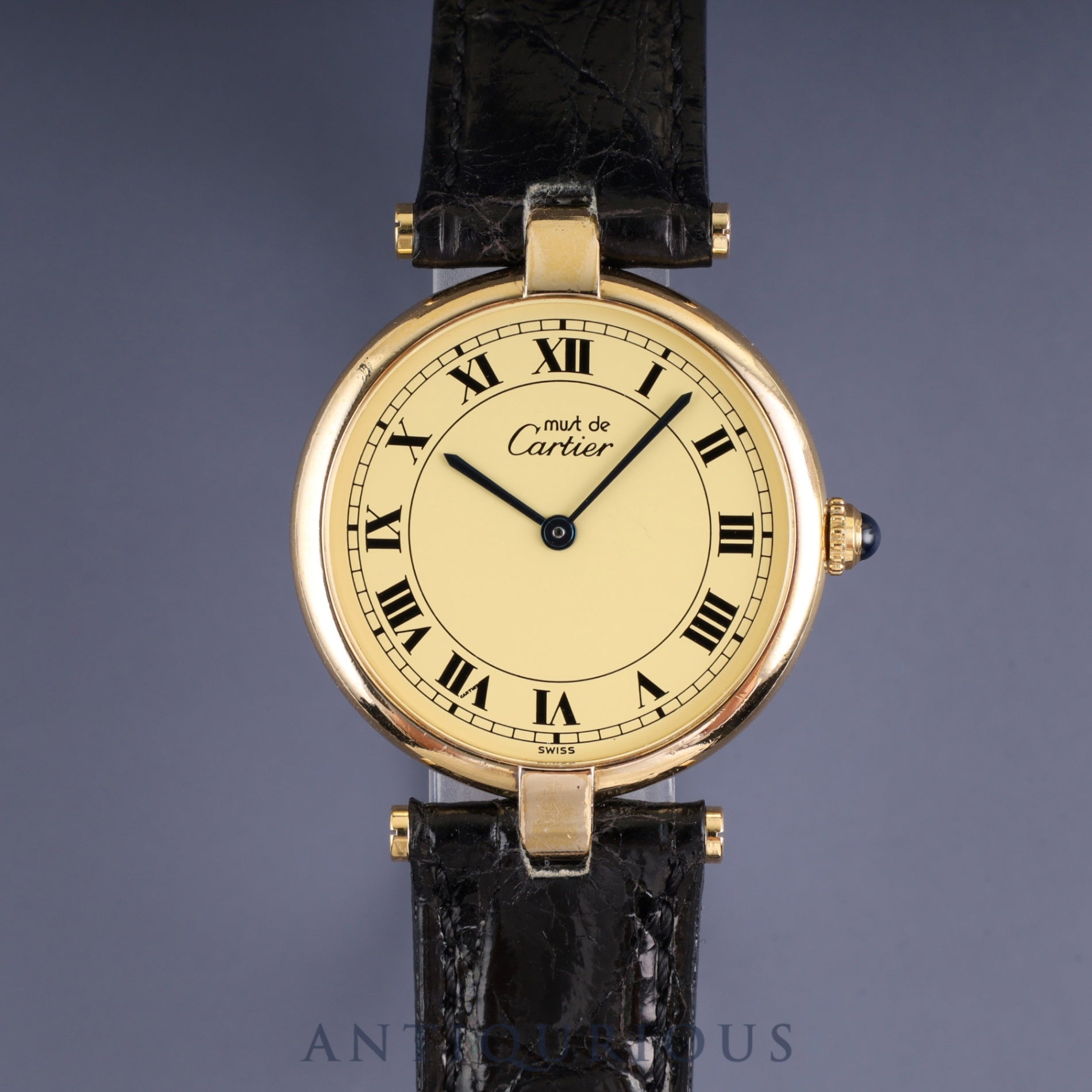 Cartier Must Vendôme VLC LM 590003 Quartz Caliber 90 SV925 Leather Strap with Genuine GP Buckle, Ivory Roman Dial, Overhauled