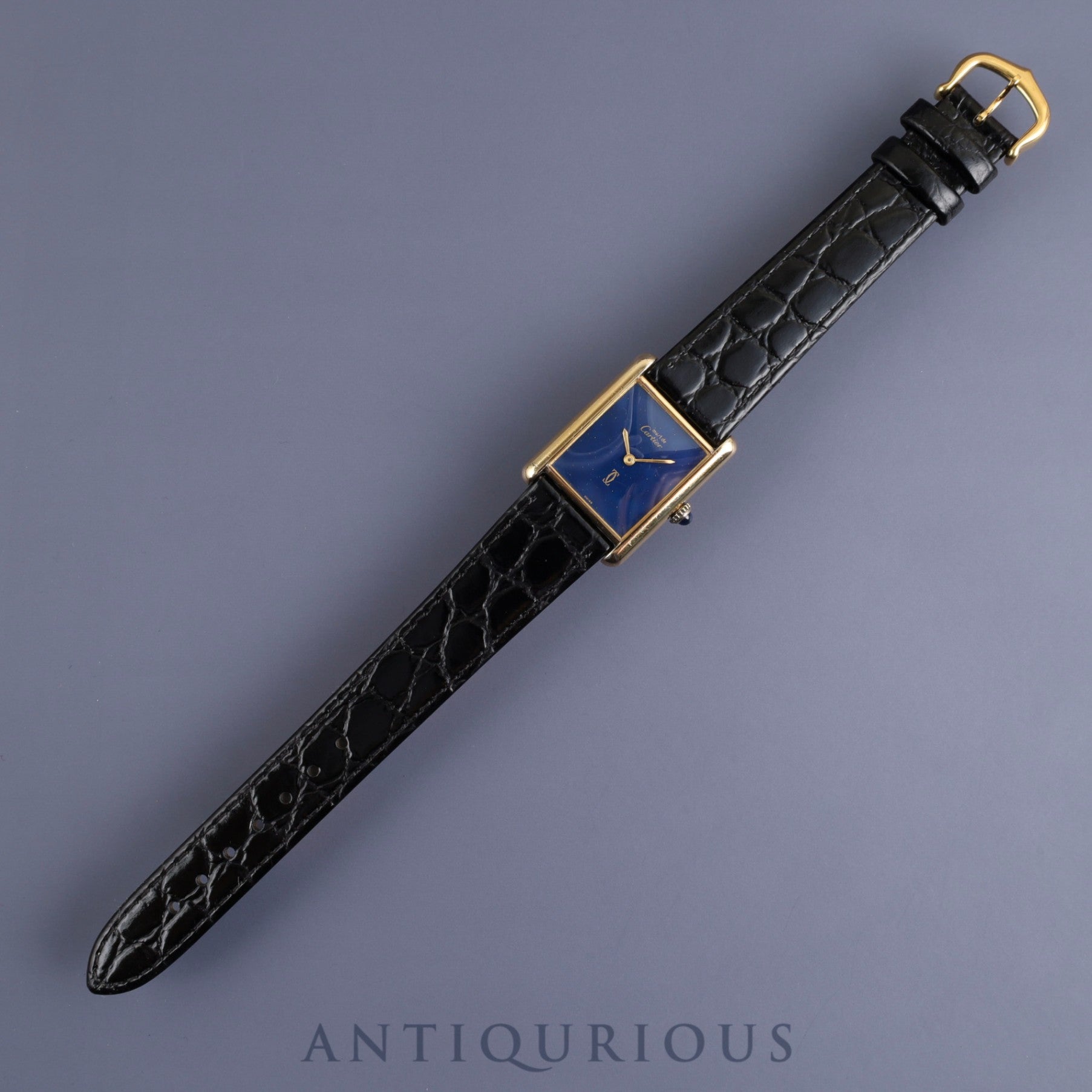Cartier Must Tank LM Manual winding Cal.78-1 SV925 Leather Genuine buckle (GP) Lapis lazuli dial Overhauled