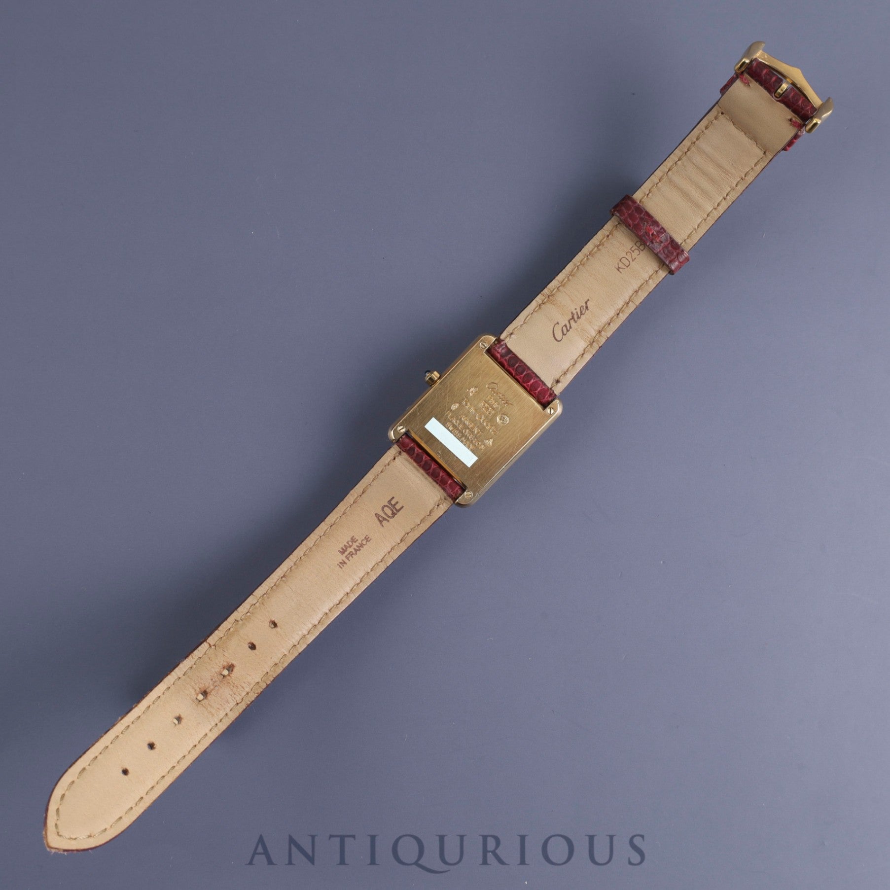 カルティエ マストタンク LM 681006 クォーツ Cal.81 SV925 純正革ベルト 純正尾錠(GP) ボルドー文字盤 箱 冊子 オーバーホール済み