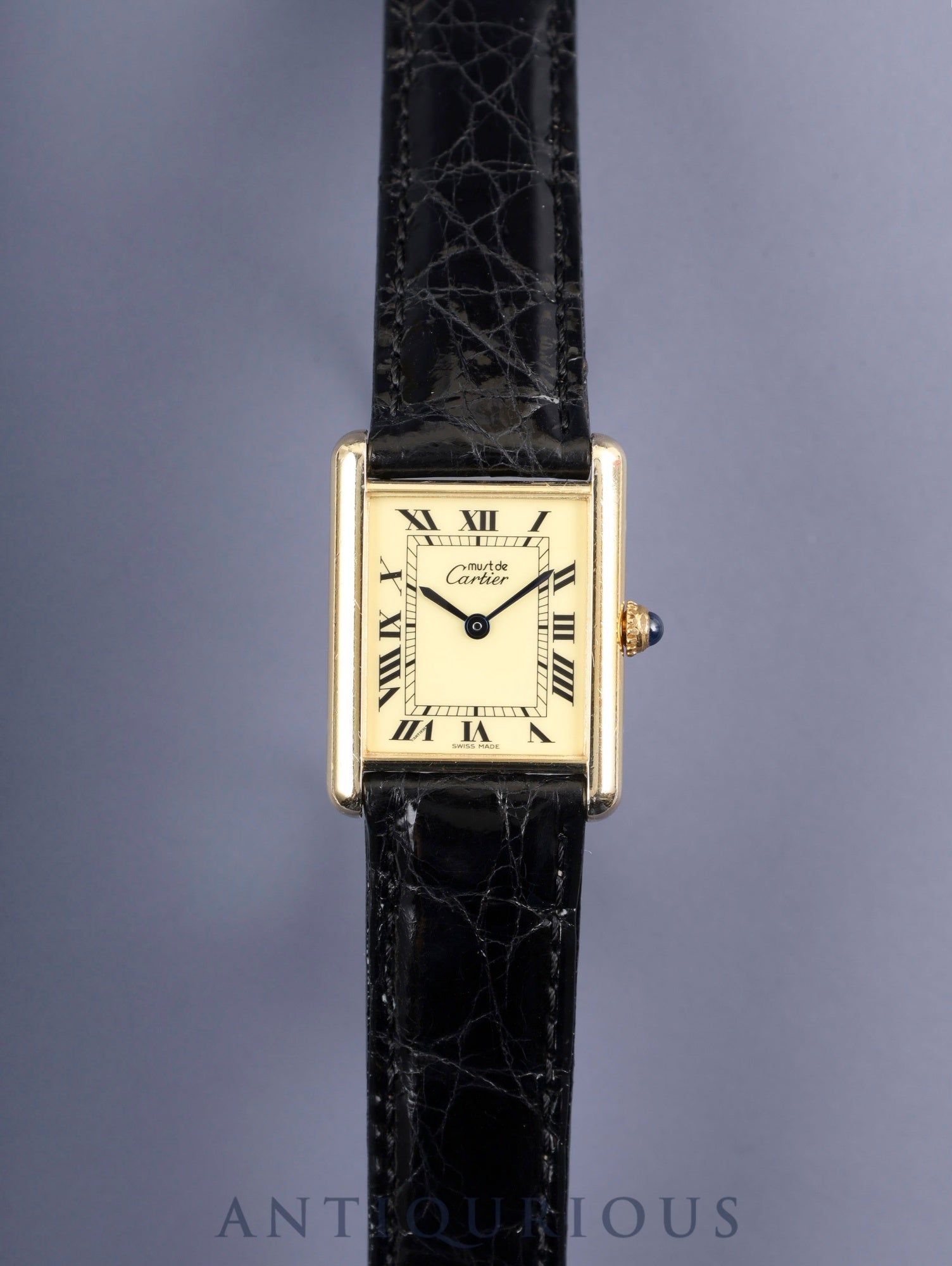Cartier Must Tank LM 1615 Quartz SV925 Leather Genuine Pin Buckle (GP) Ivory Roman Dial (SWISS MADE) Overhauled, Complete Service (Full Maintenance) at Cartier Boutique