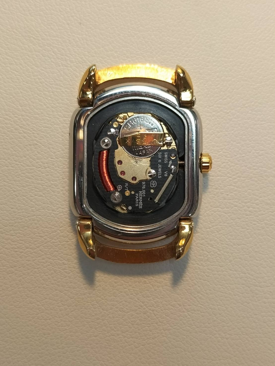 Hermes Rally RA1.240 Quartz Cal.976.001 SS/GP SS/GP White Dial Box Warranty (unsigned) Overhauled