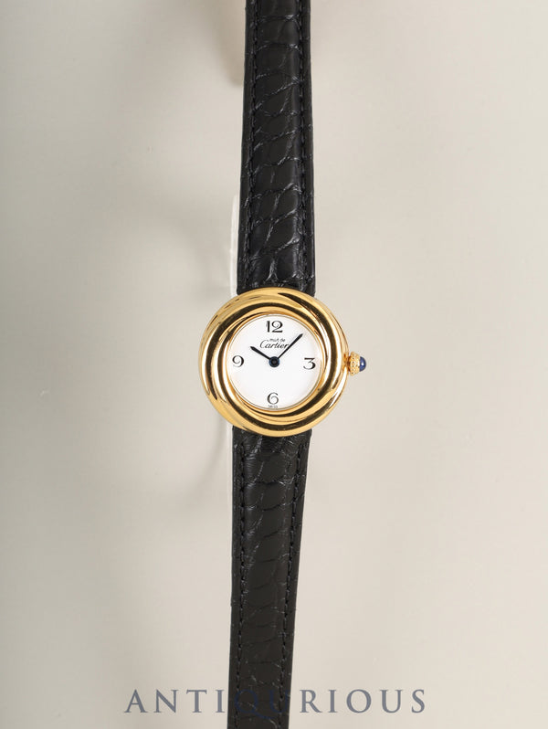 Cartier Must Trinity W1010844 / 2735 Quartz Cal.157 SV925 Leather Genuine Deployant Buckle (GP) White Dial with Exploding Arabic Numerals Overhauled