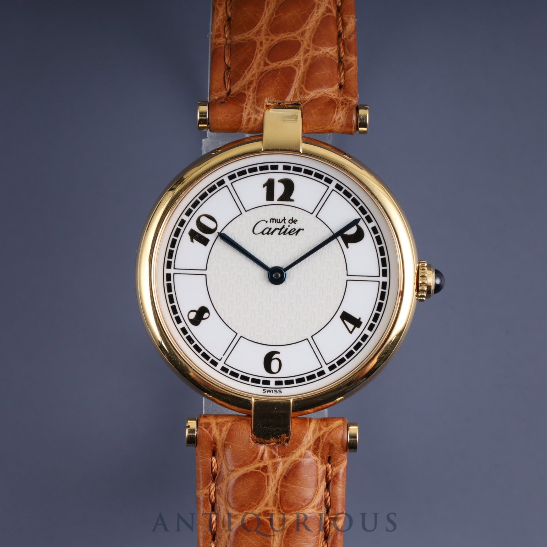 Cartier Must Vendome VLC LM W1009754 / 1861 Quartz Cal.690 SV925 Leather Genuine D Buckle (GP) Arabic CC Dial Box Warranty (1997) Overhauled