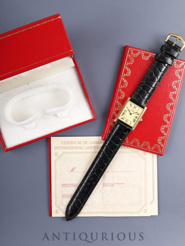 カルティエ マストタンク LM 590005 クォーツ Cal.90 SV925 革 純正ピンバックル(GP)アイボリーローマン文字盤(SWISS表記) 箱 冊子 保証書(無記載)オーバーホール済み