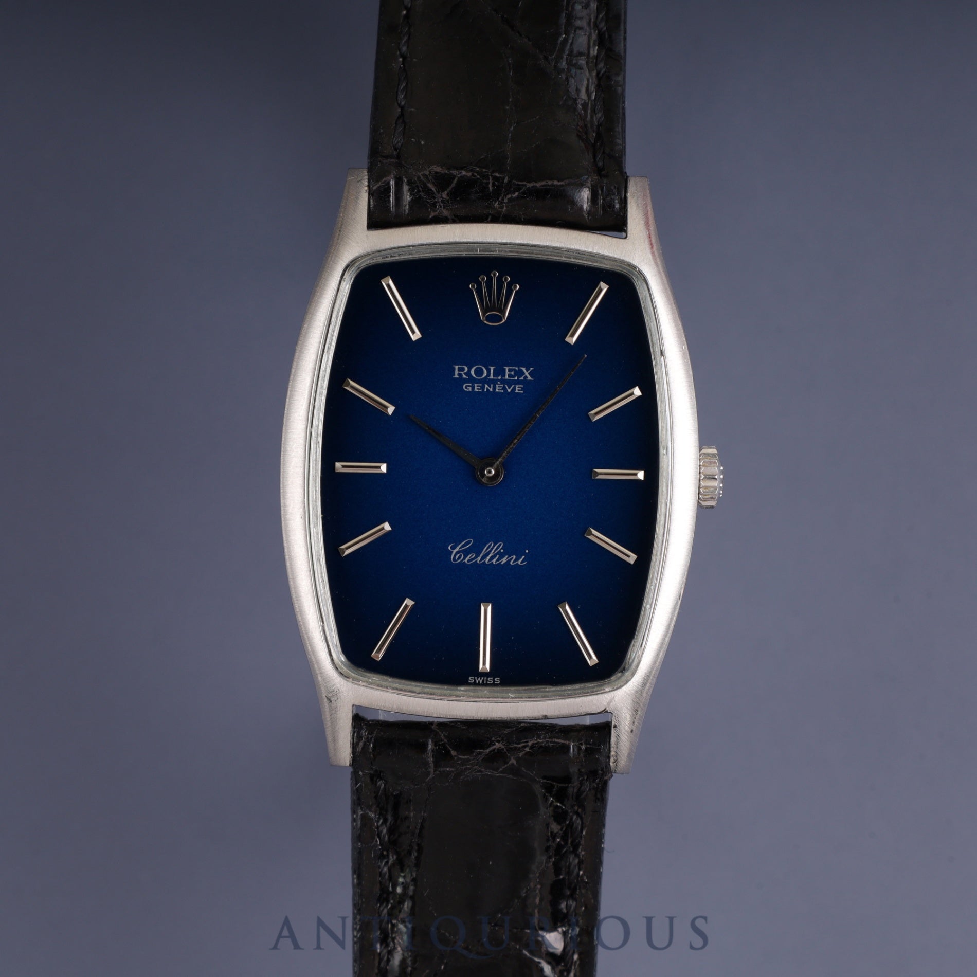 Rolex CELLINI 3807 Manual Winding Caliber 1601 18K Leather Strap with Genuine Stainless Steel Buckle Blue Gradient Dial 26x37mm 38 Series (1973) Overhauled