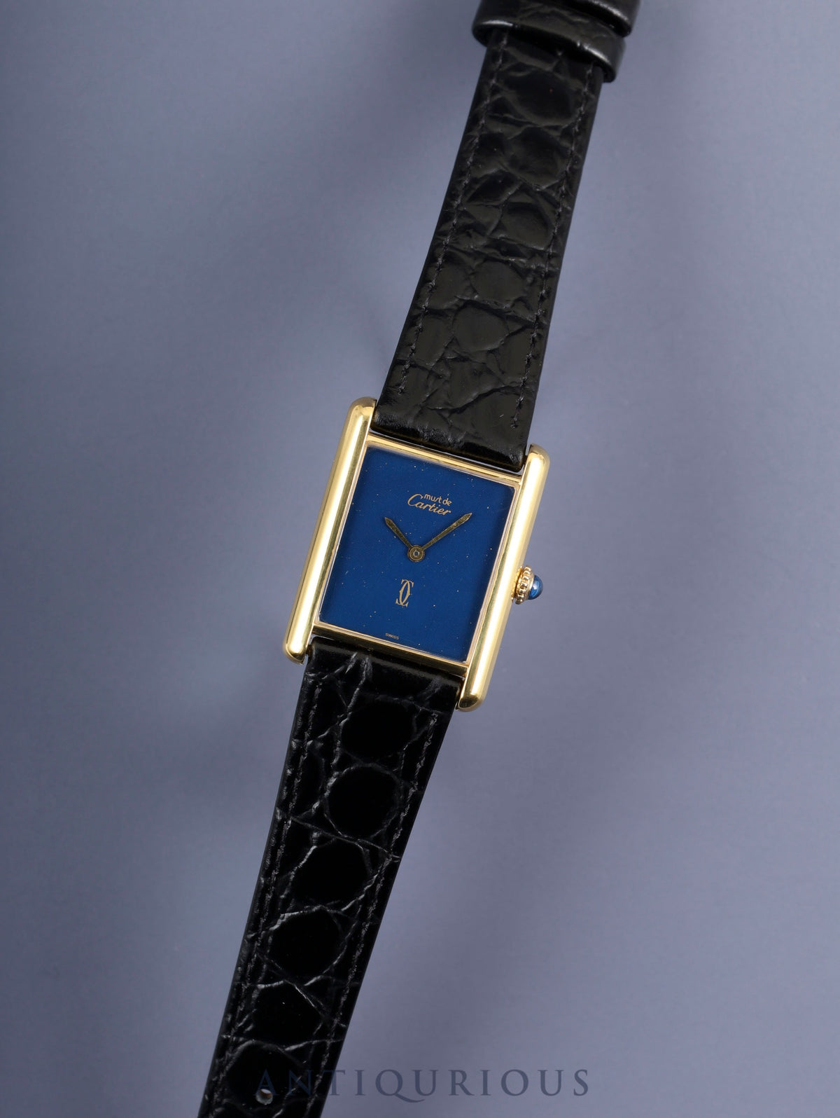 Cartier Must Tank LM Manual Winding Cal. 78-1 SV925 Leather Strap with Genuine GP Buckle Lapis Lazuli Dial (SWISS Marking) Overhauled and Finished to Like New