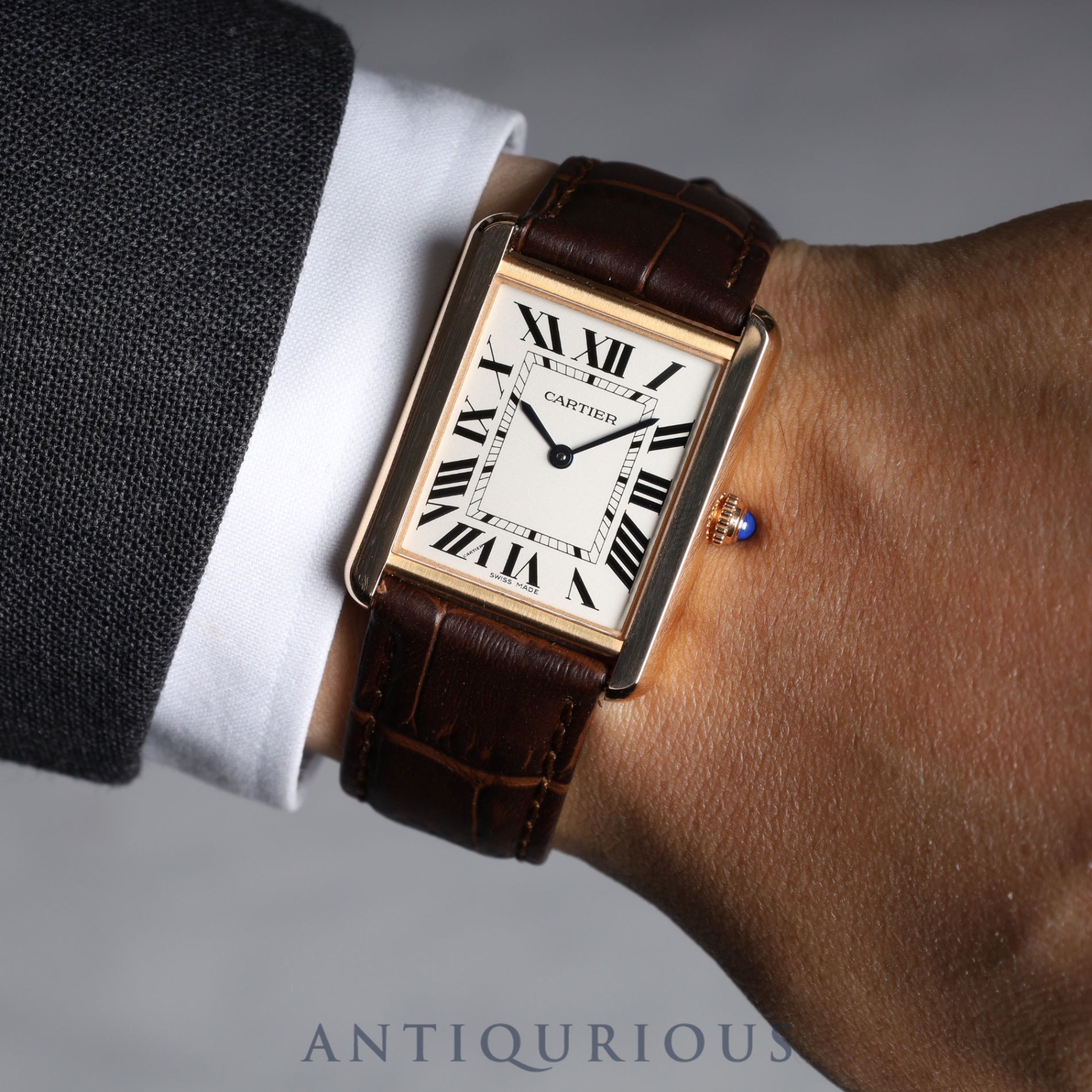 Cartier Tank Solo LM QZ W5200025 / 3167 PG/SS Leather Genuine Buckle (750) Silver Dial