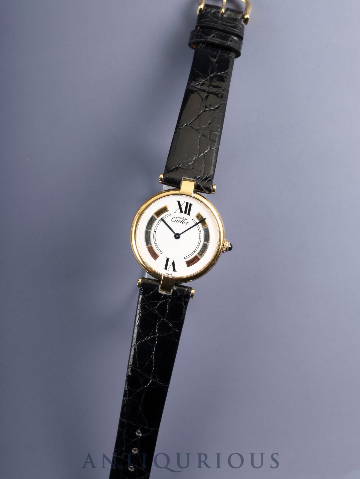 Cartier Must Vendôme VLC LM W1006454 / 590003 Quartz Caliber 90 SV925 Leather Strap with Genuine Pin Buckle (GP) Side Trinity Dial Overhauled