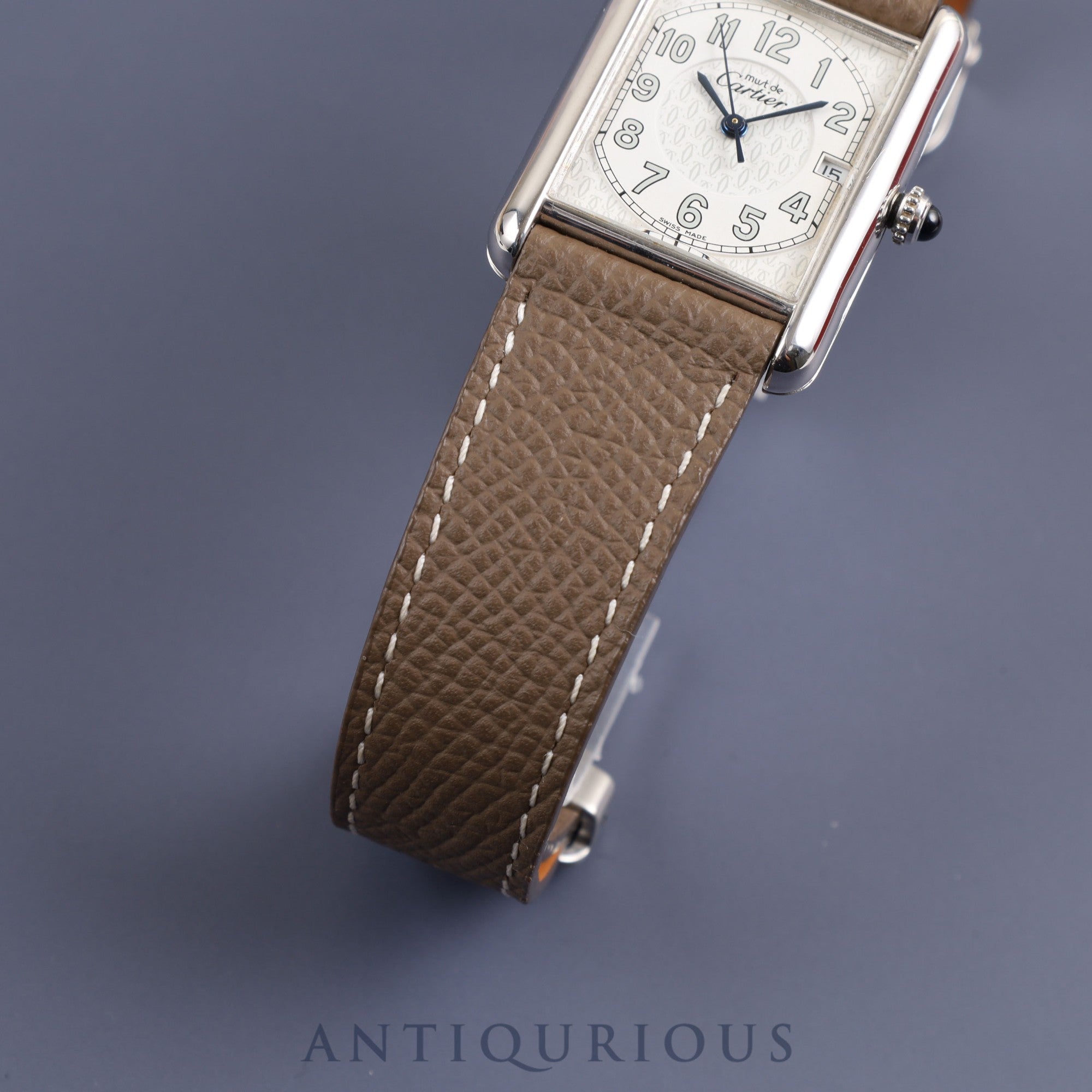 Cartier Must Tank GM W1014154 / 2414 Quartz SV925 Leather Genuine Buckle Telephone CC Dial Face Box