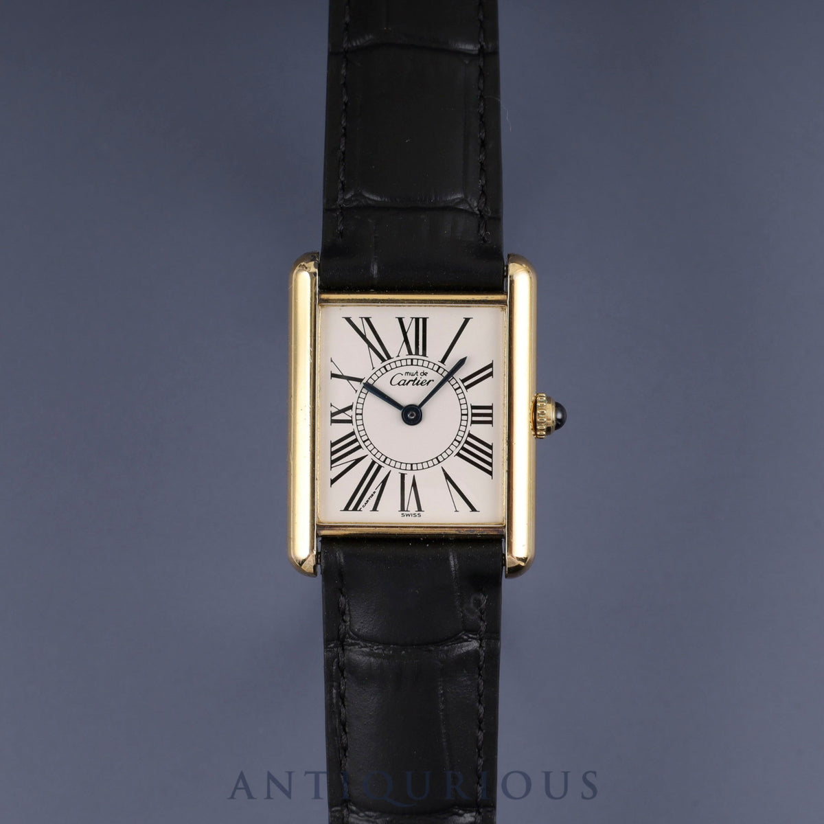 Cartier Must Tank LM 1615 Quartz Caliber 90 SV925 Leather Watch with Genuine D-Buckle (GP) Opalescent Dial Overhauled