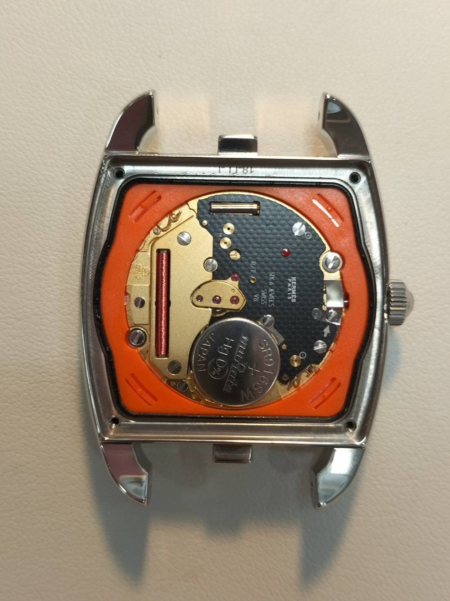 Hermès Cape Cod Tonneau CT1.710 Quartz Movement, Stainless Steel, Genuine Leather Strap (Stamped N: 2010), Genuine Buckle (SS), White Dial, Box, Warranty Card (2010), Overhauled