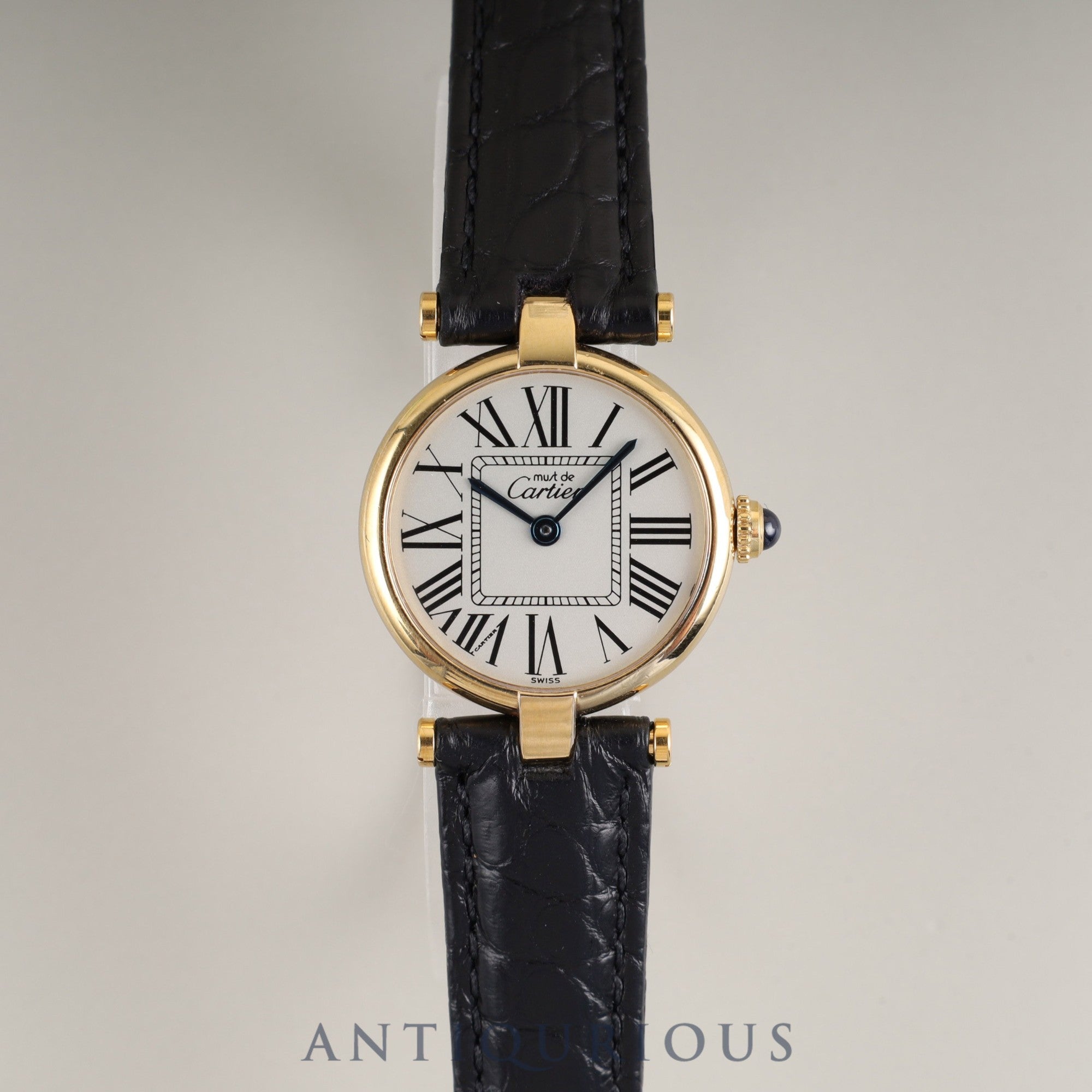 Cartier Must Vendôme VLC SM 590004 Quartz Caliber 90 SV925 Leather Watch with Genuine D-buckle (GP) Opalescent Dial Overhauled