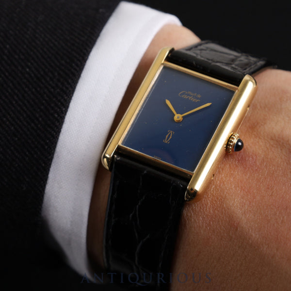Cartier Must Tank LM Manual winding Cal.78-1 SV925 Leather Genuine buckle (GP) Lapis lazuli dial Overhauled