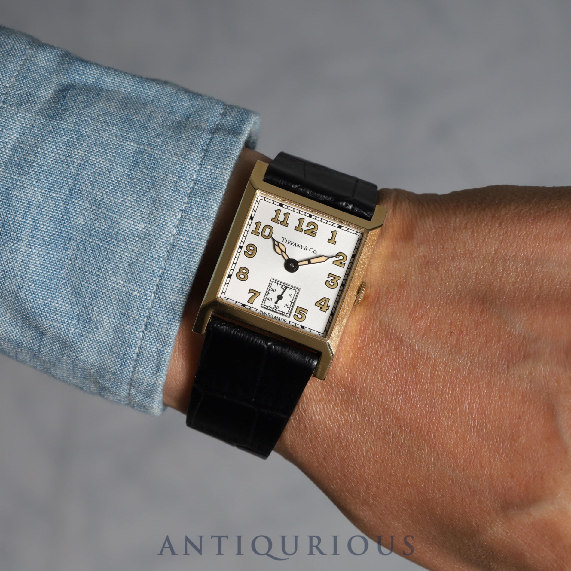 ティファニー スクエア 180TH ANNIVERSARY MODEL 限定180本 手巻き Cal.1200 YG 革 純正尾錠(750)シルバー文字盤