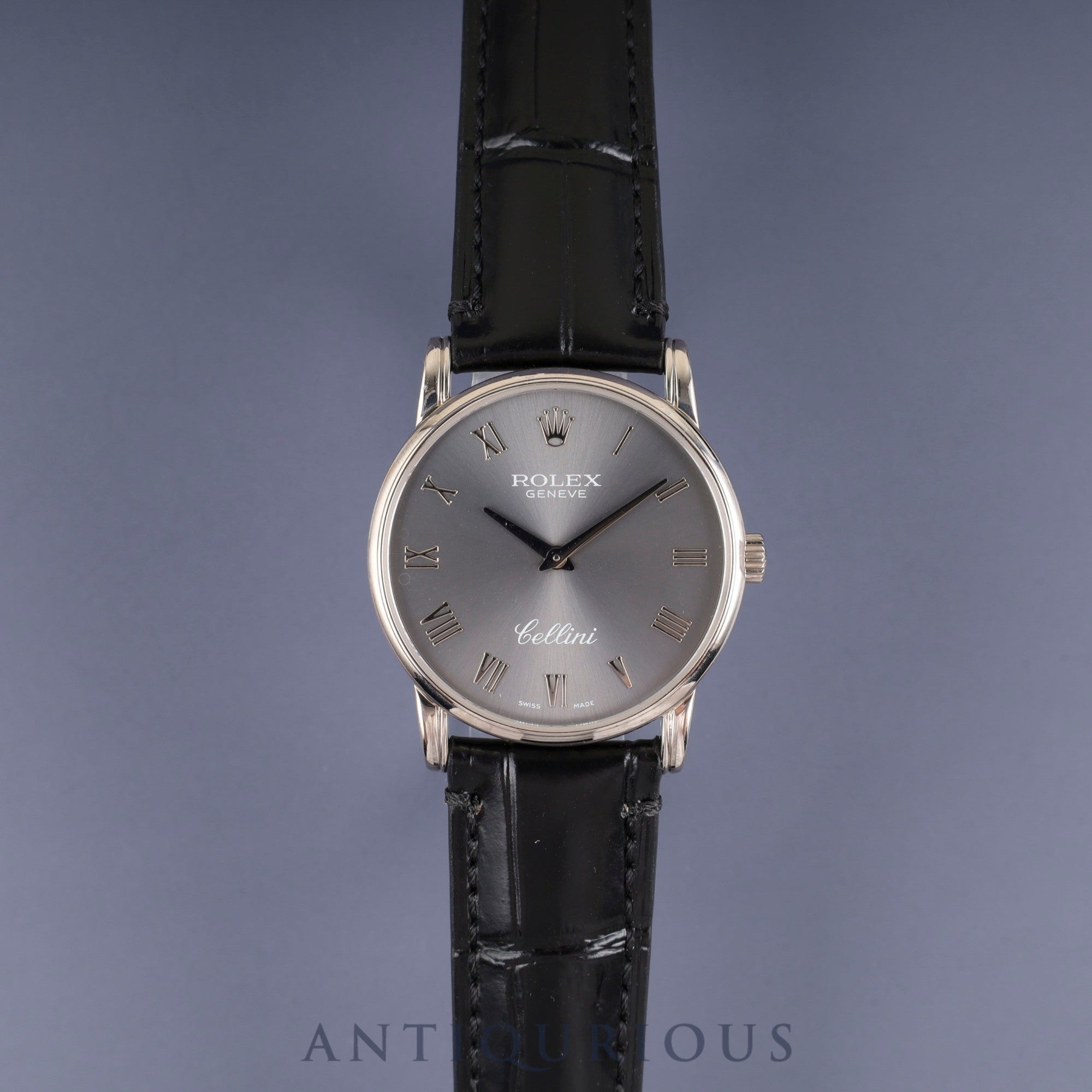 ロレックス チェリーニ 5116/9 手巻き Cal.1602 750 革 純正尾錠(750) グレーローマン文字盤 箱 保証書(2011年) オーバーホール済み