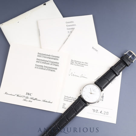 IWC Portofino 3514-001 Automatic SS Leather Genuine Buckle (SS) White Dial Warranty (1992) Booklet Overhauled IWC