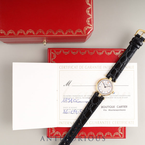 カルティエ マスト ヴァンドーム VLC SM 1851 クォーツ Cal.690 SV925 革 純正尾錠(GP) アラビアCC文字盤 箱 保証書(1998年) オーバーホール済み
