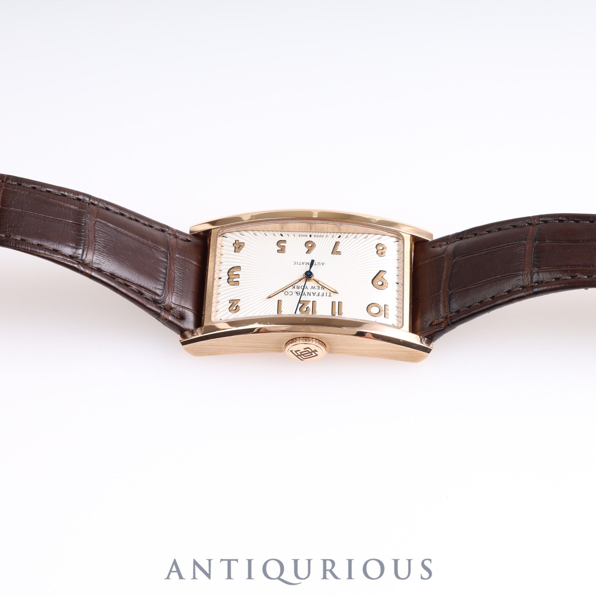 Tiffany East West Automatic PG Leather Silver Dial