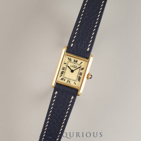 Cartier Must Tank SM 5057001 Quartz Caliber - SV925 Leather Strap with Genuine GP Buckle Ivory Roman Dial Completely Serviced (Full Maintenance) at a Cartier Boutique, Newly Polished