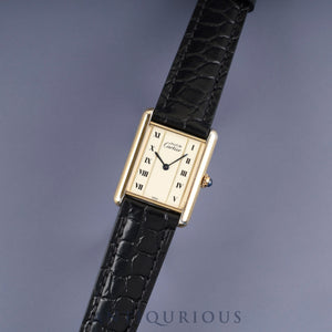 Cartier Must Tank LM 590005 Quartz Caliber 90 SV925 Leather Straight Roman Dial with Genuine GP Buckle, Overhauled