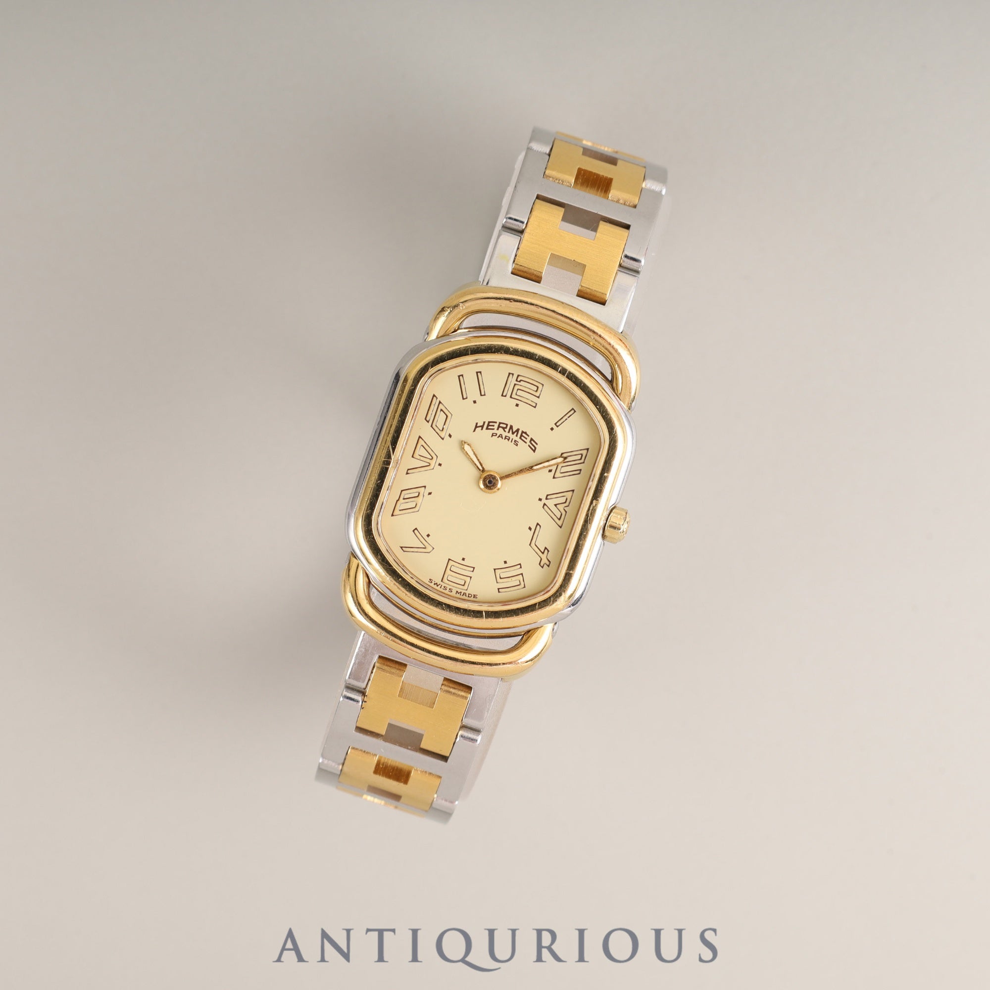 Hermes Rally 77.03 Quartz Cal.976.001 SS/GP SS/GP Ivory Dial Box Booklet Overhauled