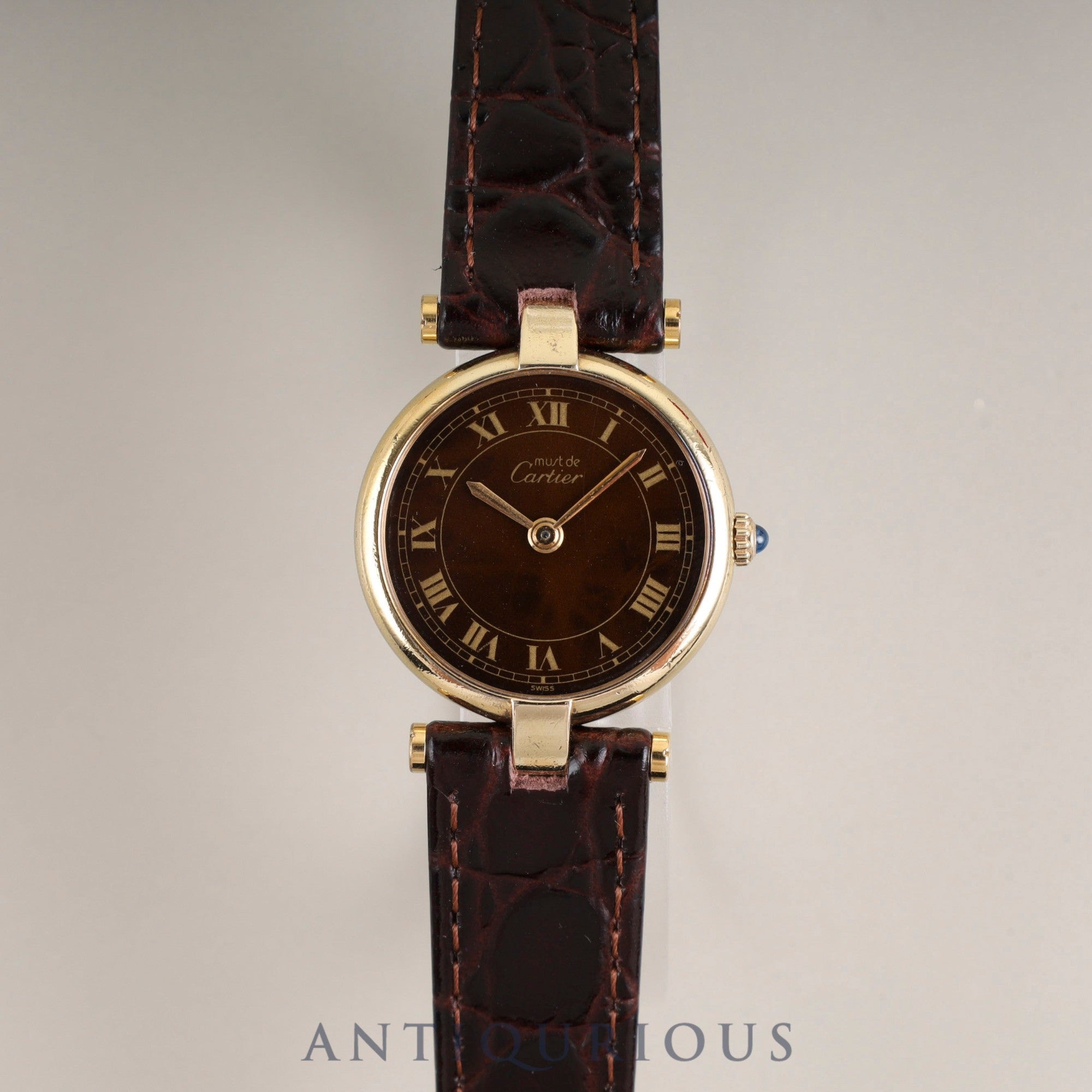 カルティエ マスト ヴァンドーム VLC SM 18 クォーツ Cal.81 SV925 革 純正尾錠(GP)マホガニーローマン文字盤 箱 オーバーホール済み