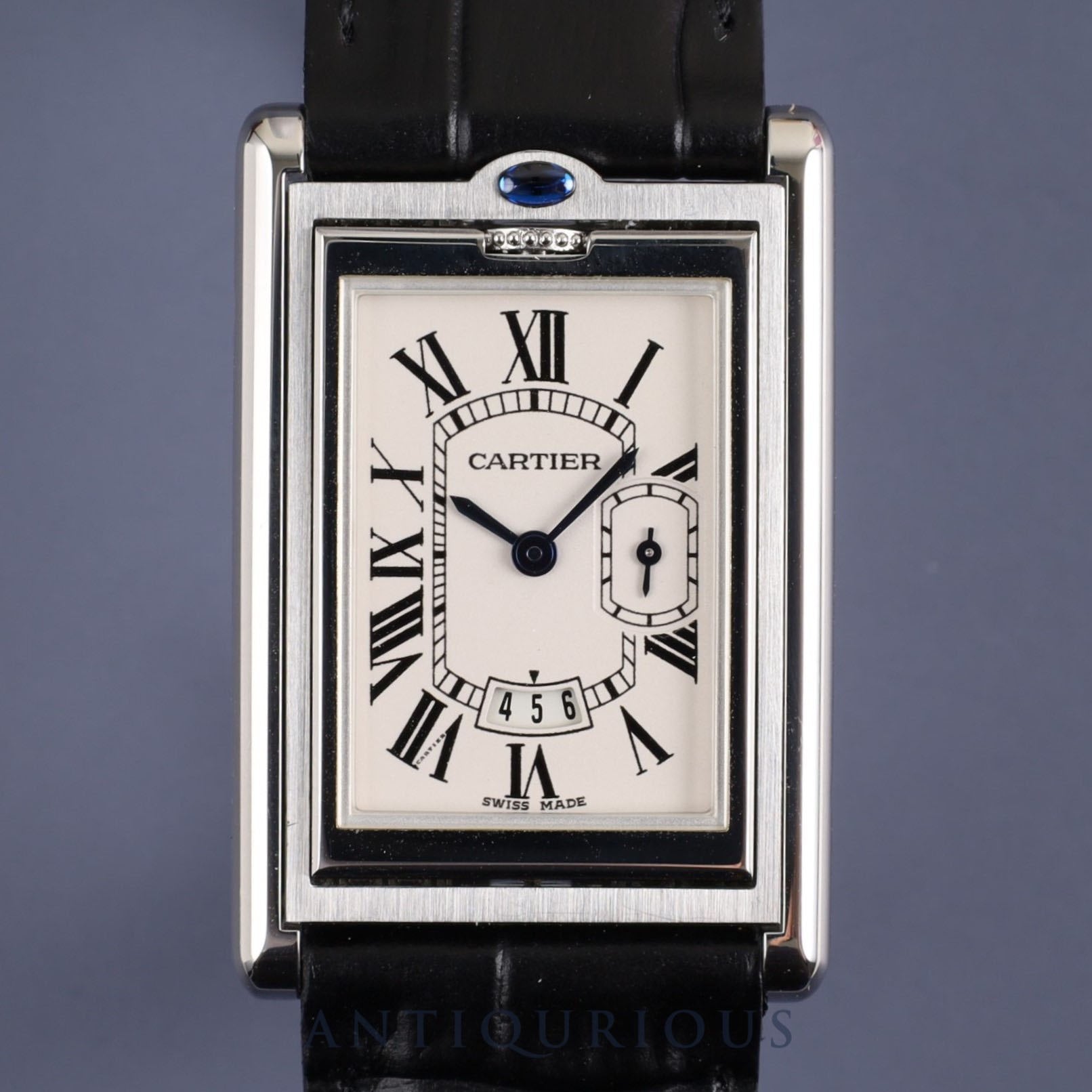 カルティエ タンク バスキュラント LM W1016055 / 2522 クォーツ SS 革 純正Dバックル(SS) ホワイトローマン文字盤 保証書(2002年)冊子 カルティエブティックコンプリートサービス済み ※ケースイニシャル裏彫り有り