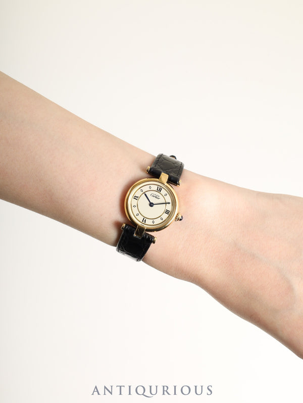 Cartier Must Vendôme VLC SM W1002353 / 1815 Quartz Caliber 90 SV925 Leather Strap with Genuine GP Buckle Ivory 4-Piece Roman Dial Mid-1980s - Circa 1994 Box Booklet Warranty (1997) Overhauled