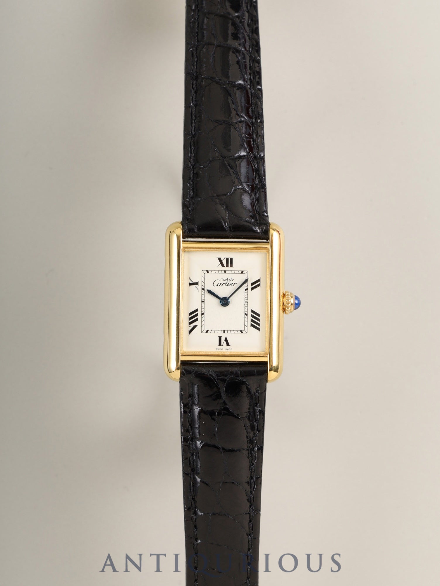 カルティエ マストタンク MM 2415 クォーツ Cal.057 SV925 革 純正Dバックル (GP)ホワイト飛びローマン文字盤(SWISS MADE表記) 箱 オーバーホール済み 新品仕上げ済み