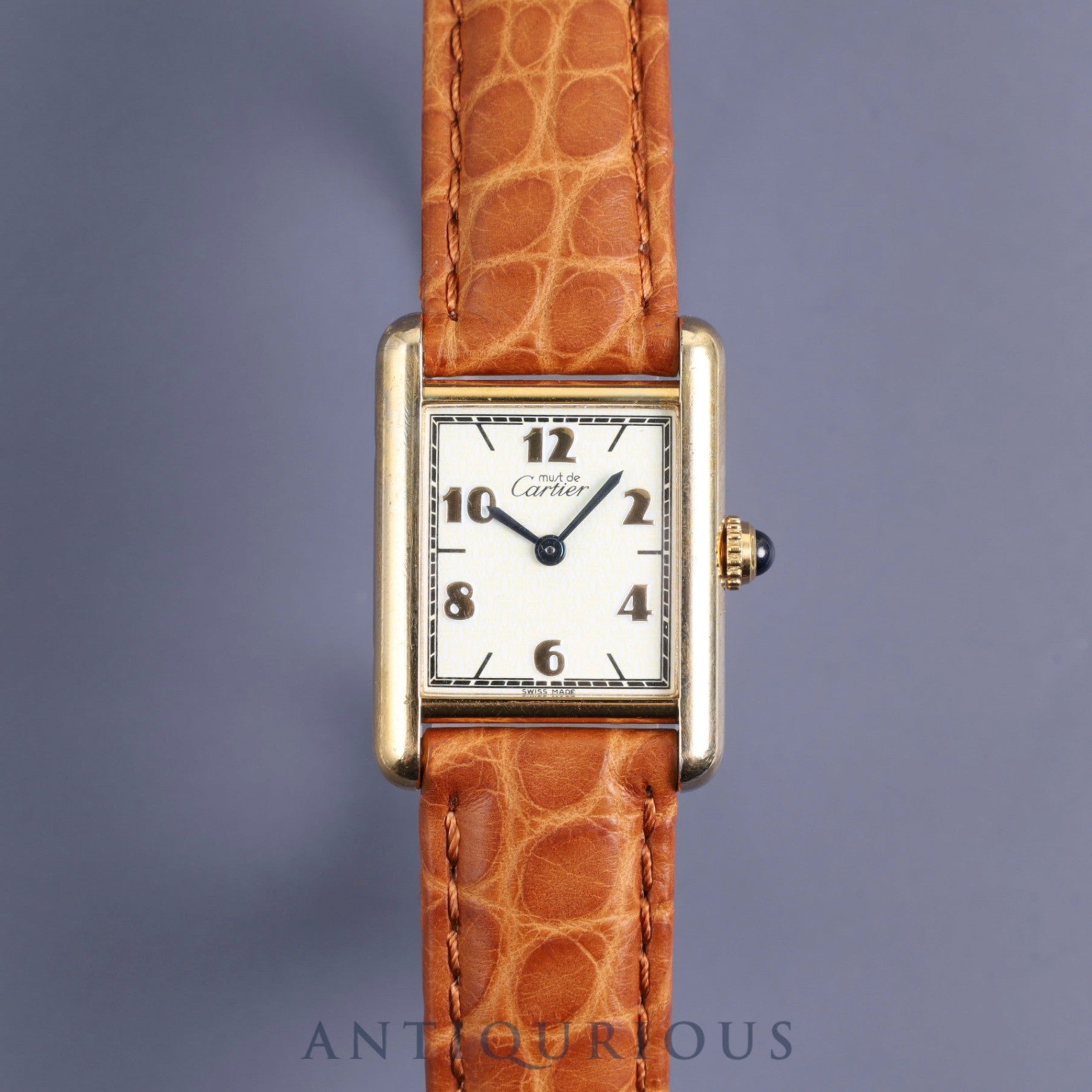 Cartier Must Tank SM 5057001 Quartz SV925 Leather Genuine D Buckle (GP) Arabic CC Dial Complete service (full maintenance) completed at Cartier boutique