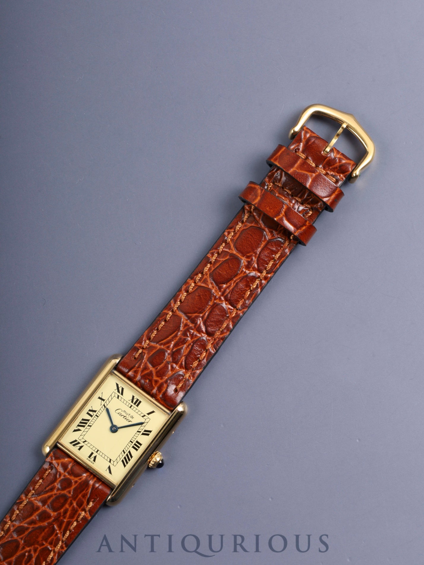 カルティエ マストタンク LM 590005 クォーツ Cal.90 SV925 革 純正ピンバックル(GP)アイボリーローマン文字盤(SWISS表記) オーバーホール済み