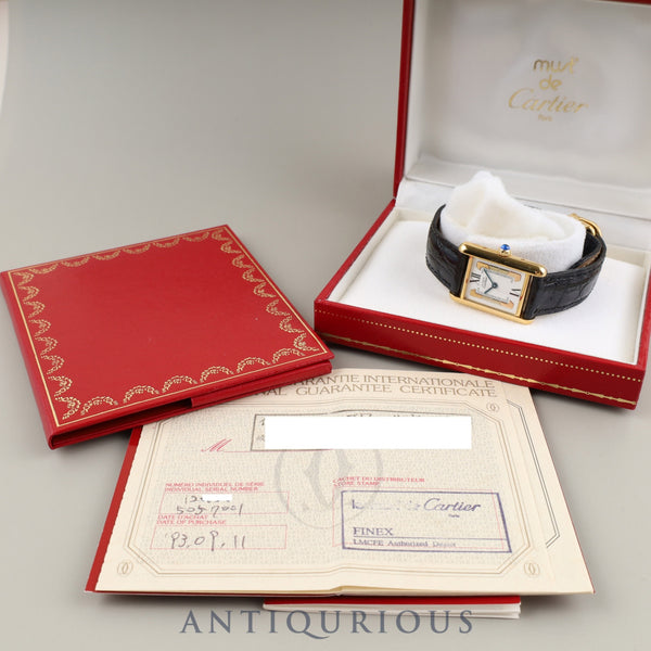 Cartier Must Tank SM W1006354 / 5057001 Quartz Cal.057 SV925 Genuine Leather Strap Genuine D Buckle (GP) Side Trinity Dial Warranty (1993) Box Overhauled